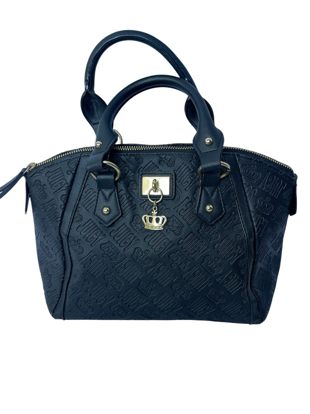 Juicy Couture Black Embossed Logo Satchel Handbag Leather Classic Monochrome